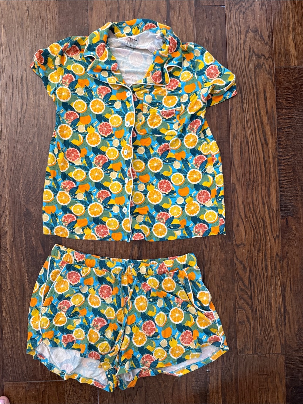 Me Undies Citrus Fruit Print Short Pajama Set - Blue/Yellow